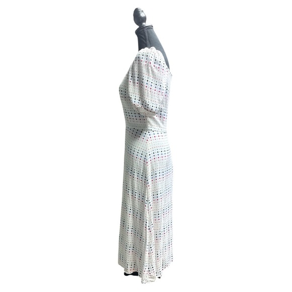 LOFT Midi Dress Rainbow Polka Dot Square Neck Puff Sleeve Size 2 - Picture 4 of 11